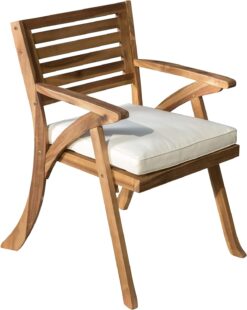 Christopher Knight Home Hermosa Outdoor Acacia Wood Arm Chairs, 2-Pcs Set, Teak Finish Cream