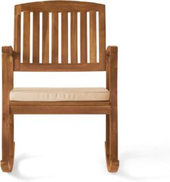 Christopher Knight Home Selma Acacia Rocking Chair with Cushion, Teak Finish