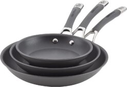 Circulon Radiance Hard Anodized Nonstick Frying / Fry Pan Set / Skillet Set - 8.5 Inch, 10 Inch, and 12.25 Inch , Gray