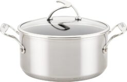 Circulon Stainless Steel Sauce Pan/Saucepan with Lid and SteelShield Hybrid Stainless and Nonstick Technology, 4 Quart, Silver