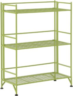 Convenience Concepts Xtra Storage Shelves-3-Tier Wide Folding Metal, Modern Shelves Display in Living Room, Bathroom, Office, Kitchen, Garage, Lime