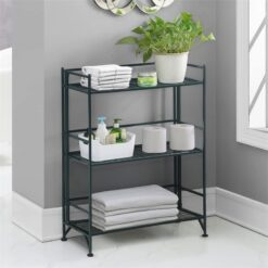 Convenience Concepts Xtra Storage Shelves - 3-Tier Wide Folding Metal Shelving, Modern Shelves for Storage and Display in Living Room, Bathroom, Office, Kitchen, Garage, Forest Green