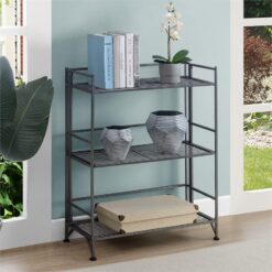 Convenience Concepts Xtra Storage Shelves - 3-Tier Wide Folding Metal Shelving, Modern Shelves for Storage and Display in Living Room, Bathroom, Office, Kitchen, Garage, Speckled Gray