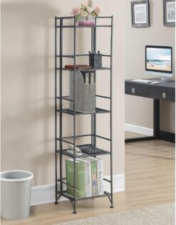 Convenience Concepts Xtra Storage Shelves - 5-Tier Folding Metal Shelving, Modern Shelves for Storage and Display in Living Room, Bathroom, Office, Kitchen, Garage, Speckled Gray