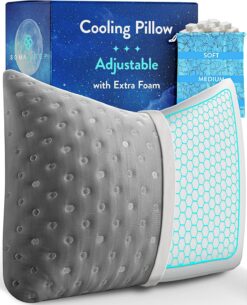 Cooling Pillow for Hot Sleepers - Best Curved Side Sleeper Bed Pillow - Anti Wrinkle Cool Gel Pillow - Gel Cooling Memory Foam Pillow for Neck, Back and Shoulder Pain Relief and Sleeping - Queen Grey