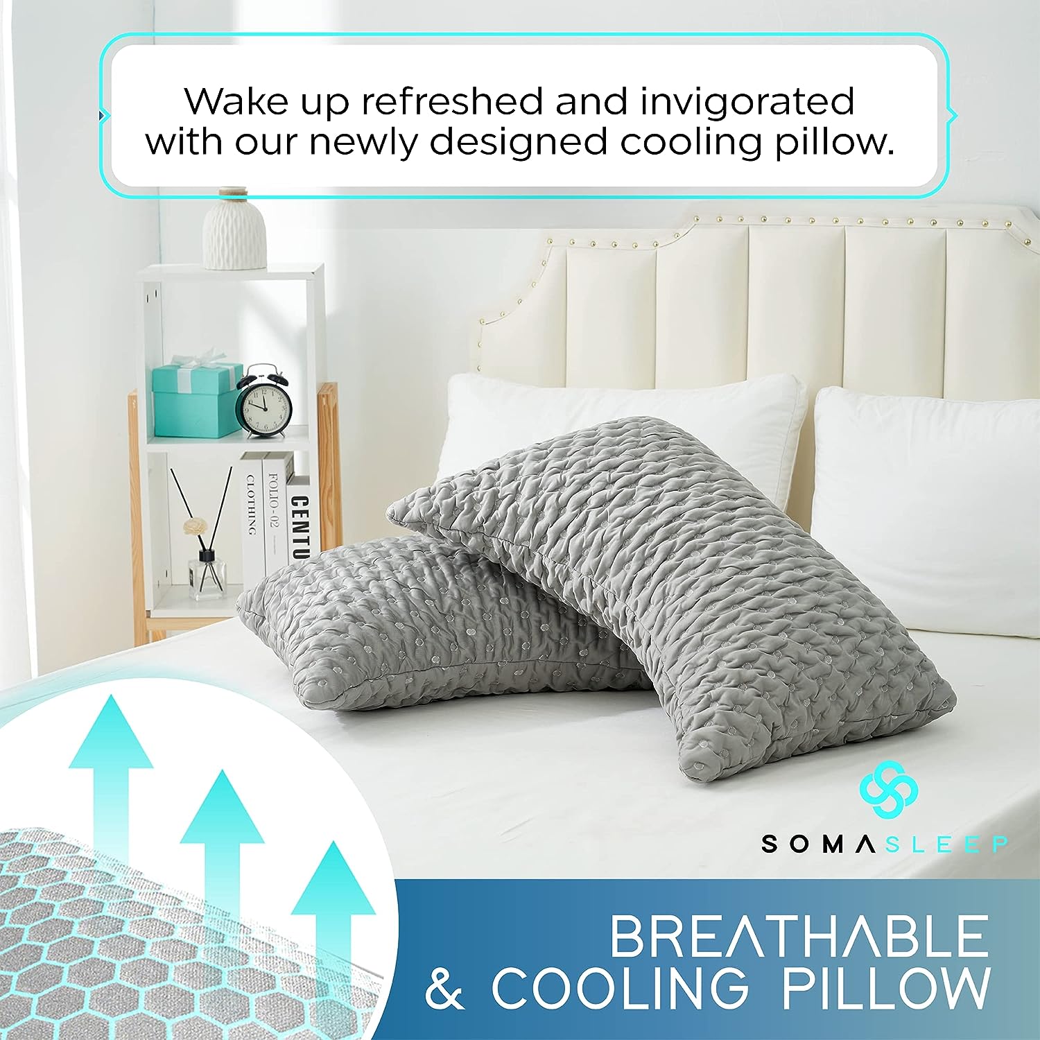 Cooling Pillow for Hot Sleepers - Best Curved Side Sleeper Bed Pillow - Anti Wrinkle Cool Gel Pillow - Gel Cooling Memory Foam Pillow for Neck, Back and Shoulder Pain Relief and Sleeping - Queen Grey1