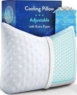 Cooling Pillow for Hot Sleepers - Best Curved Side Sleeper Bed Pillow - Anti Wrinkle Cool Gel Pillow - Gel Cooling Memory Foam Pillow for Neck, Back and Shoulder Pain Relief and Sleeping - Queen White