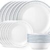 Corelle 18-Piece Dinnerware Set, Service for 6, Lightweight Round Plates and Bowls Set, Vitrelle Triple Layer Glass, Chip Resistant, Microwave and Dishwasher Safe, Caspian