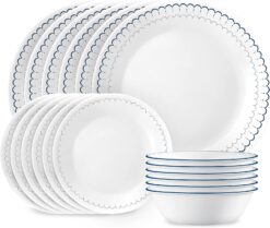 Corelle 18-Piece Dinnerware Set, Service for 6, Lightweight Round Plates and Bowls Set, Vitrelle Triple Layer Glass, Chip Resistant, Microwave and Dishwasher Safe, Caspian