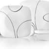Corelle 18-Piece Service for 6 Dinnerware Set, Triple Layer Glass and Chip Resistant, Lightweight Square Plates and Bowls Set, Simple Lines