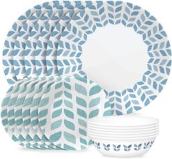Corelle Global Collection Vitrelle 18-Piece Dinnerware Set, Triple Layer Recycled Glass, Lightweight Eco-Friendly Round Plates and Bowls Set, Northern Pines