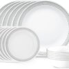 Corelle Vitrelle 18-Piece Service for 6 Dinnerware Set, Triple Layer Glass and Chip Resistant, Lightweight Round Plates and Bowls Set, Mystic Gray