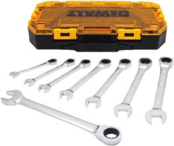 DEWALT Wrench Set, Combination Ratchet Wrench SAE, Direct Torque Technology, Lockable Case Included, 8 Piece (DWMT74733)