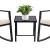 Devoko 3 Piece Rocking Bistro Set Wicker Patio Outdoor Furniture Porch Chairs Conversation Sets with Glass Coffee Table (Beige)