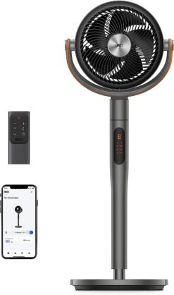 Dreo Pedestal Fan with Remote, PolyFan 513S, 43'' Quiet Standing Fan for Home Bedroom, 120°+105° Smart Oscillating Floor Fans with Wi-Fi/Voice Control, Works with Alexa/Google, 6 Modes, 8 Speeds