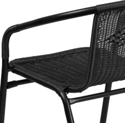 EMMA + OLIVER 2 Pack Black Rattan Indoor-Outdoor Restaurant Stack Chair with Curved Back