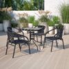 EMMA + OLIVER 4 Pack Black Rattan Indoor-Outdoor Restaurant Stack Chair with Curved Back