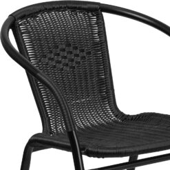 EMMA + OLIVER 4 Pack Black Rattan Indoor-Outdoor Restaurant Stack Chair with Curved Back
