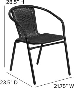 EMMA + OLIVER 4 Pack Black Rattan Indoor-Outdoor Restaurant Stack Chair with Curved Back