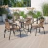 EMMA + OLIVER Patio Wicker Rattan Chair, Set of 4 Round Back Patio Dining Chairs. Stylish Look