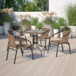EMMA + OLIVER Patio Wicker Rattan Chair, Set of 4 Round Back Patio Dining Chairs. Stylish Look