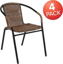 EMMA + OLIVER Patio Wicker Rattan Chair, Set of 4 Round Back Patio Dining Chairs. Stylish Look