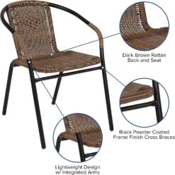 EMMA + OLIVER Patio Wicker Rattan Chair, Set of 4 Round Back Patio Dining Chairs. Stylish Look