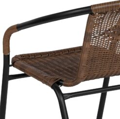 EMMA + OLIVER Patio Wicker Rattan Chair, Set of 4 Round Back Patio Dining Chairs. Stylish Look