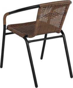 EMMA + OLIVER Patio Wicker Rattan Chair, Set of 4 Round Back Patio Dining Chairs. Stylish Look