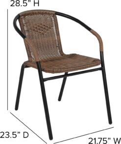 EMMA + OLIVER Patio Wicker Rattan Chair, Set of 4 Round Back Patio Dining Chairs. Stylish Look