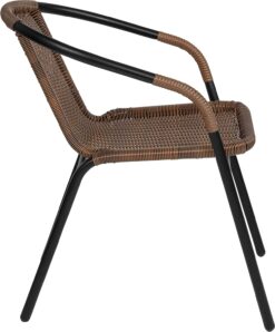 EMMA + OLIVER Patio Wicker Rattan Chair, Set of 4 Round Back Patio Dining Chairs. Stylish Look