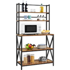 Easyfashion 5-Tier Baker’s Rack with storage shelf and Adjustable Feet, Rustic Brown