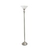 Elegant Designs 1 Light Torchiere Floor Lamp with Marbleized White Glass Shade, Brushed Nickel
