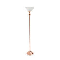 Elegant Designs 1 Light Torchiere Floor Lamp with Marbleized White Glass Shade, Rose Gold