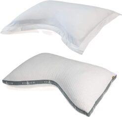 Eli & Elm | Ultimate Side Sleeper Pillow with Adjustable Filler to Get The Perfect Contour Curved Pillow for A Neck Pain Relief Sleep - Removable Latex and Polyester Filling (Pillow & Pillow Case)