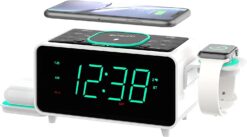 Emerson Radio Smartset Alarm Clock FM Radio with Wireless Charging, Bluetooth Speaker, Fast Charging