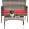 FDW 4 Pieces Outdoor Furniture Set Patio Conversation Set Wicker with Rattan Chair Loveseats Coffee Table for Outdoor Indoor Garden Backyard Porch Poolside Balcony,Gray WickerRed Cushions