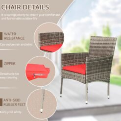 FDW 4 Pieces Outdoor Furniture Set Patio Conversation Set Wicker with Rattan Chair Loveseats Coffee Table for Outdoor Indoor Garden Backyard Porch Poolside Balcony,Gray WickerRed Cushions