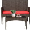 FDW 4 Pieces Wicker Patio Conversation Set Patio Furniture Set with Rattan Chair Loveseats Coffee Table