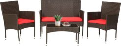 FDW 4 Pieces Wicker Patio Conversation Set Patio Furniture Set with Rattan Chair Loveseats Coffee Table