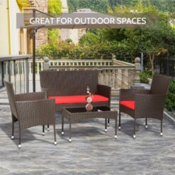 FDW 4 Pieces Wicker Patio Conversation Set Patio Furniture Set with Rattan Chair Loveseats Coffee Table