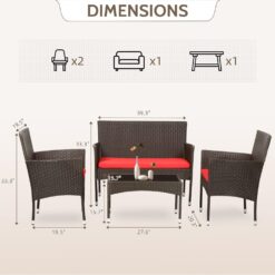 FDW 4 Pieces Wicker Patio Conversation Set Patio Furniture Set with Rattan Chair Loveseats Coffee Table