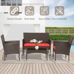 FDW 4 Pieces Wicker Patio Conversation Set Patio Furniture Set with Rattan Chair Loveseats Coffee Table