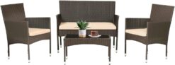 FDW Patio Furniture Set 4 Pieces Outdoor Rattan Chair Wicker Sofa Garden Conversation Bistro Sets for Yard (Brown)
