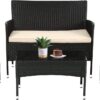 FDW Patio Furniture Set 4 Pieces Outdoor Rattan Chair Wicker Sofa Garden Conversation Bistro Sets for Yard,Pool or Backyard black