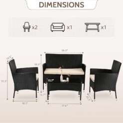 FDW Patio Furniture Set 4 Pieces Outdoor Rattan Chair Wicker Sofa Garden Conversation Bistro Sets for Yard,Pool or Backyard black