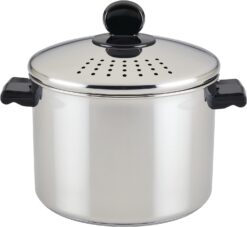 Farberware Classic Series Stainless Steel 8-Quart Covered Straining Stockpot with Lid, Stainless Steel Pot with Lid, Silver