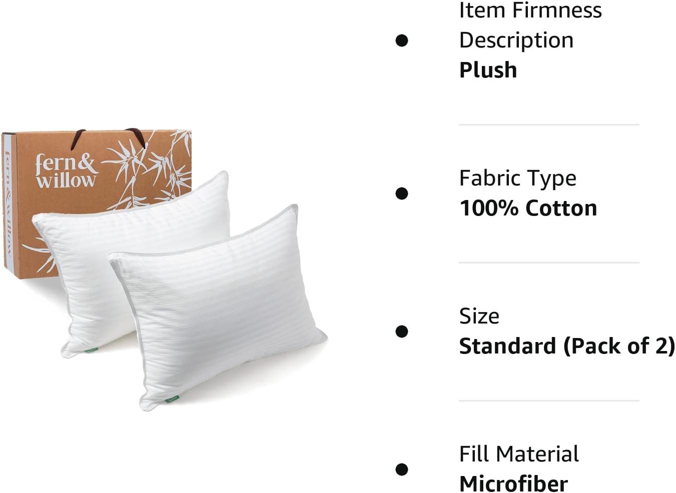  Fern and Willow Pillows for Sleeping - Set of 2 Standard Size/Kids  Size Down Alternative Pillow Set w/Luxury Plush Cooling Gel for Side, Back  & Stomach Sleepers
