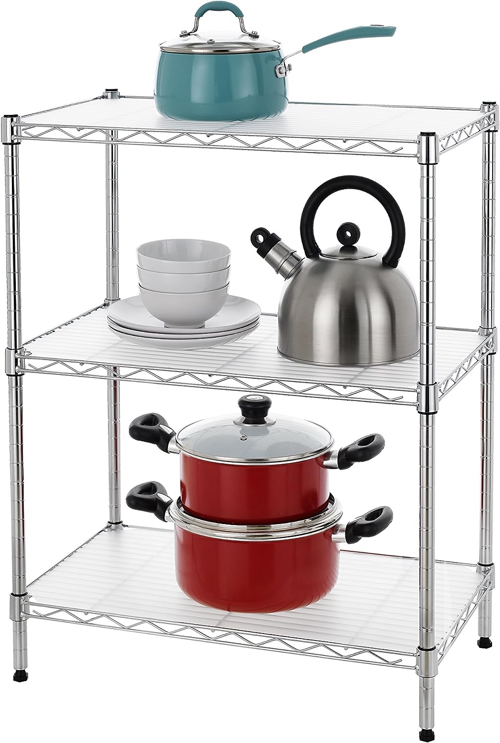 Finnhomy 6-Tier Wire Shelving Unit Adjustable Steel Wire Rack Shelving 6 Shelves Steel Storage Rack or Two 3 Tier Shelving Units with PE mat and Stable Leveling Feet, NSF Certified, Chrome6