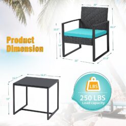Flamaker 3 Pieces Patio Set Outdoor Wicker Patio Furniture Sets Modern Bistro Set Rattan Chair Conversation Sets with Coffee Table for Yard and Bistro (Blue)
